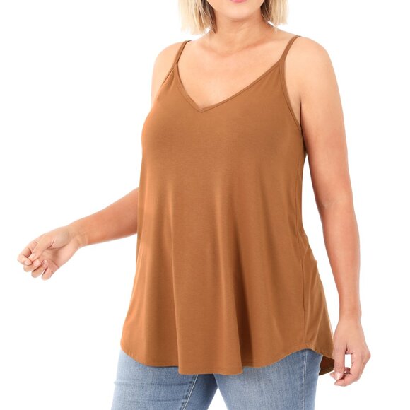 Zenana Outfitters Tops - 37- Zenana Deep Caramel Cami Plus front and back reversible spaghetti cami